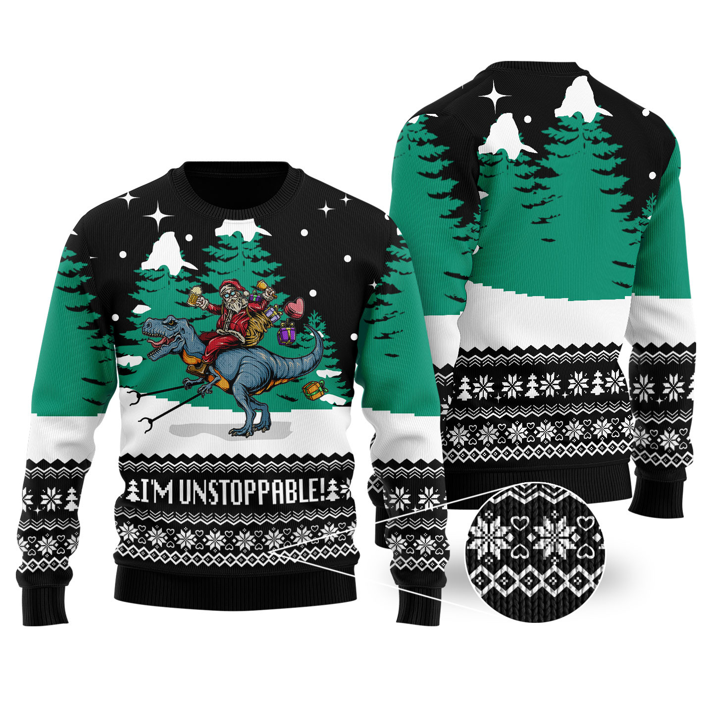 Black Funny Santa Trex Christmas Sweater Classic Holiday Sweater for Festive Looks