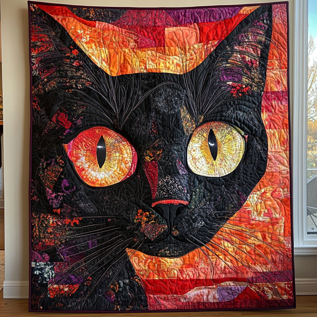 Black Furry Cat Quilted Blanket Cute Soft BlanketCat Gift Amazing
