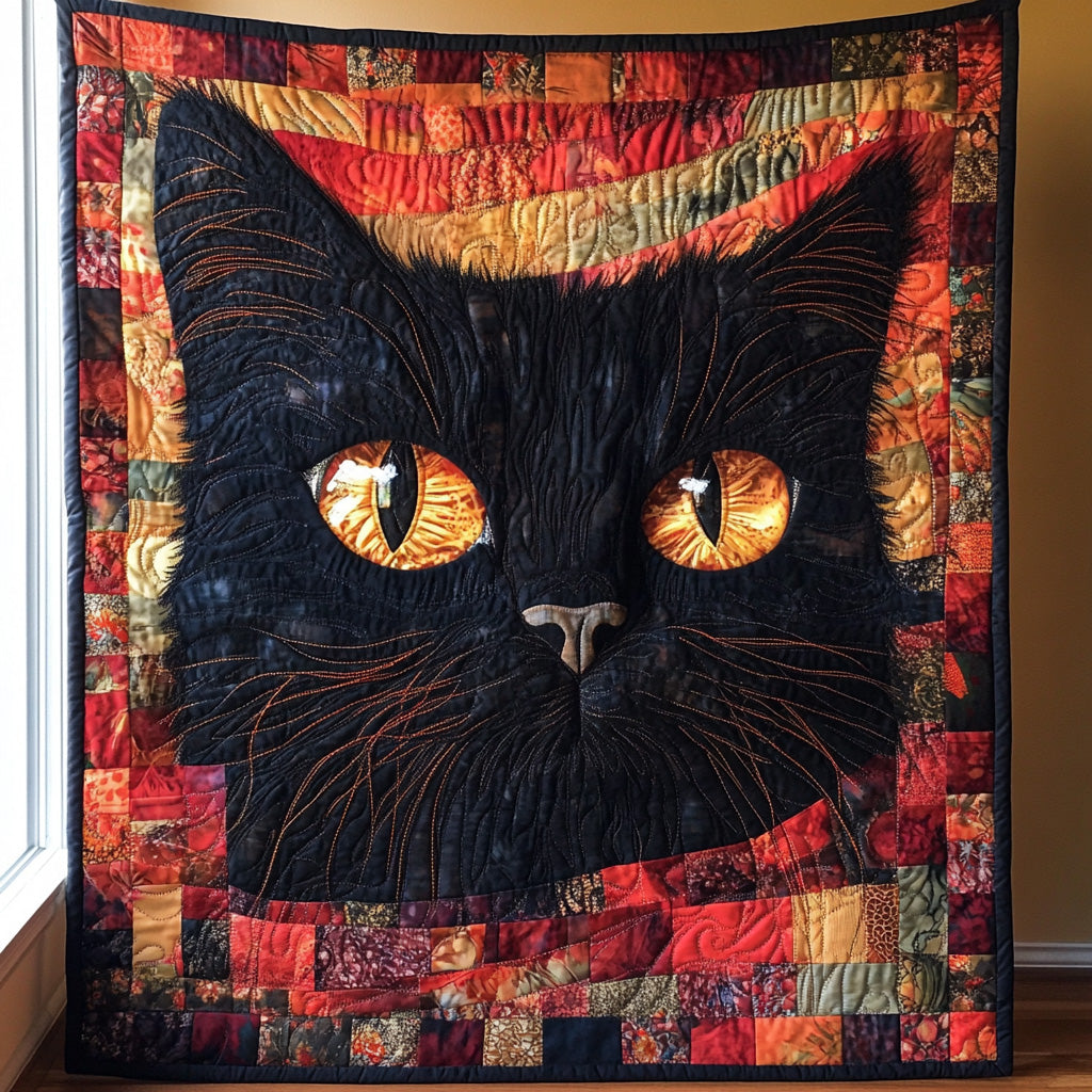 Black Furry Cat Quilted Blanket Cute Soft BlanketCat Lover Things Presents