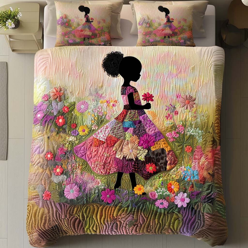 Black Girls Quilted Bedding Set Cozy Bedroom Decor African American Gifts For Her