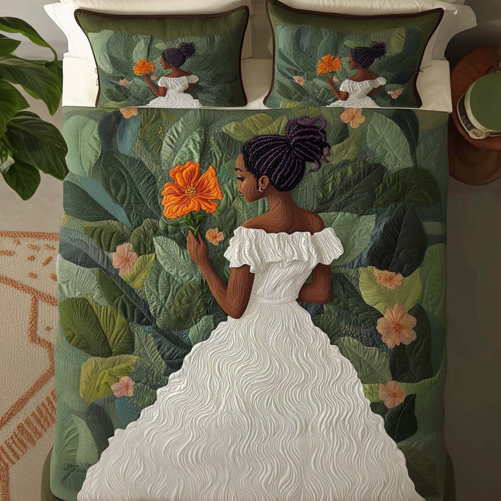 Black Girls Quilted Bedding Set Cozy Bedroom Decor African American Gifts For Her