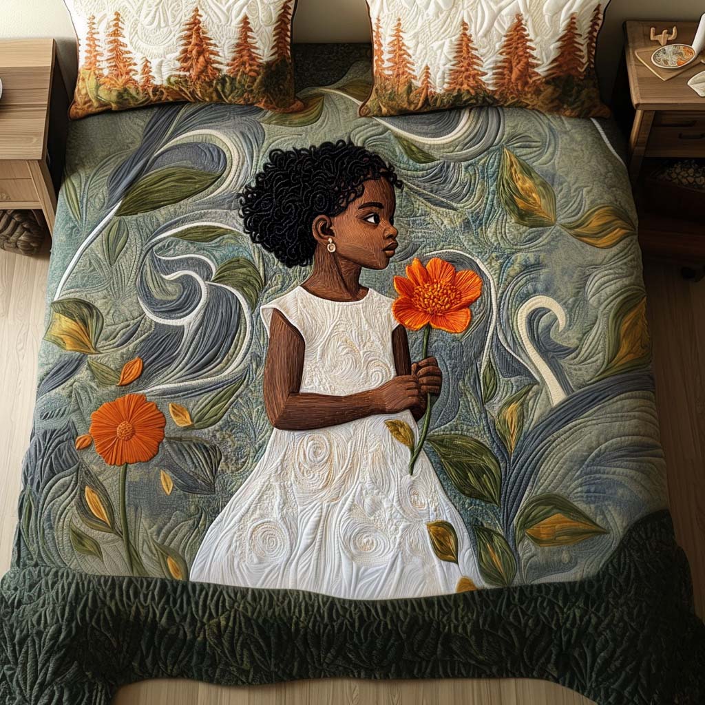 Black Girls Quilted Bedding Set Cozy Bedroom Decor African American Gifts For Her