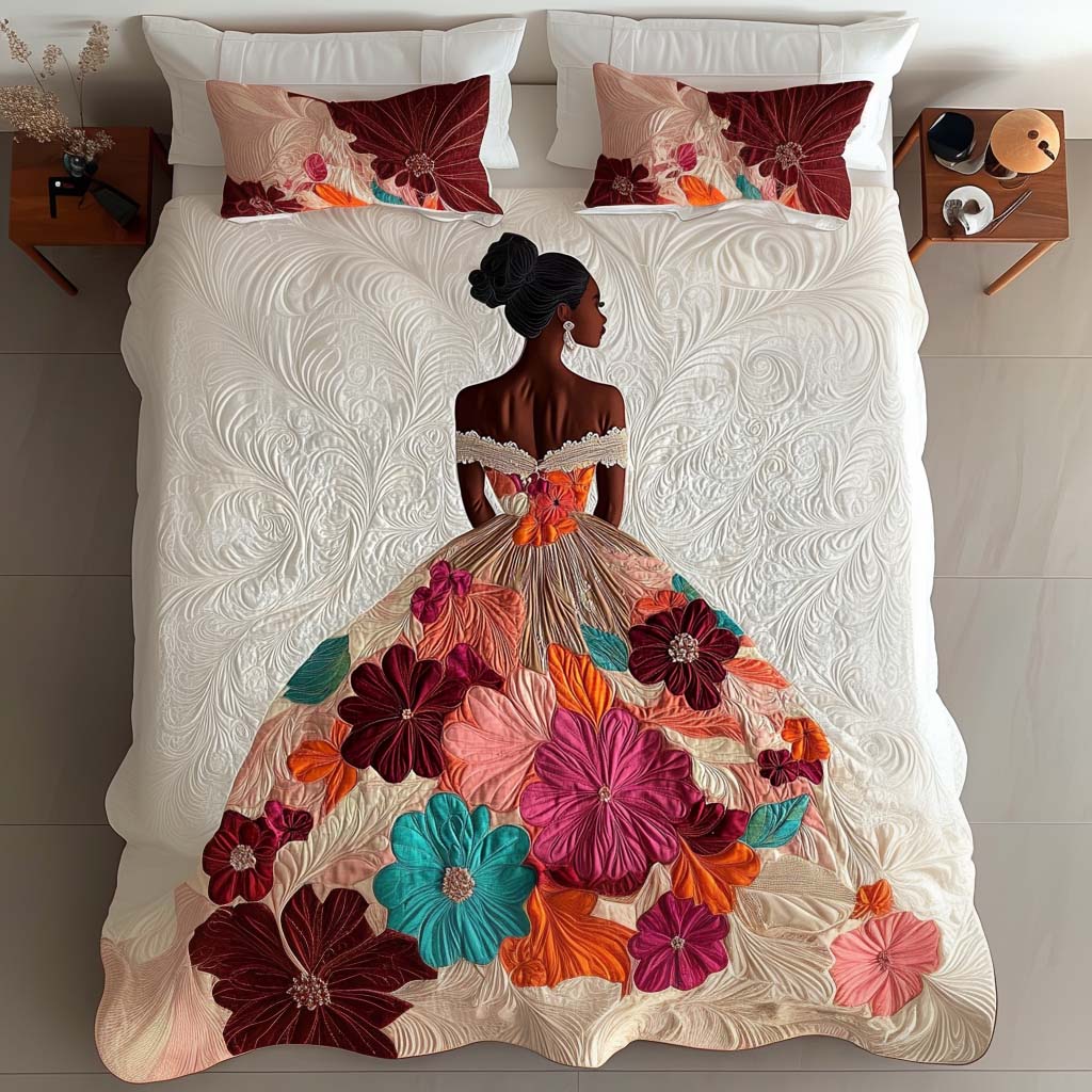 Black Girls Quilted Bedding Set Cozy Bedroom Decor African American Gifts For Her