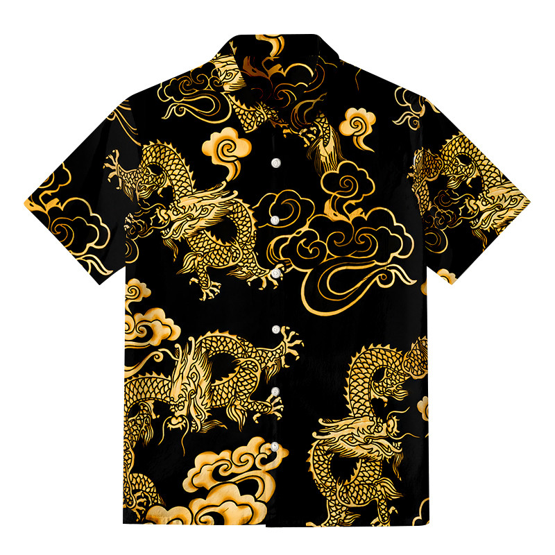 Black Gold Oriental Dragon Button Up Shirt Mythology Shirt Gifts For Dragon Lovers