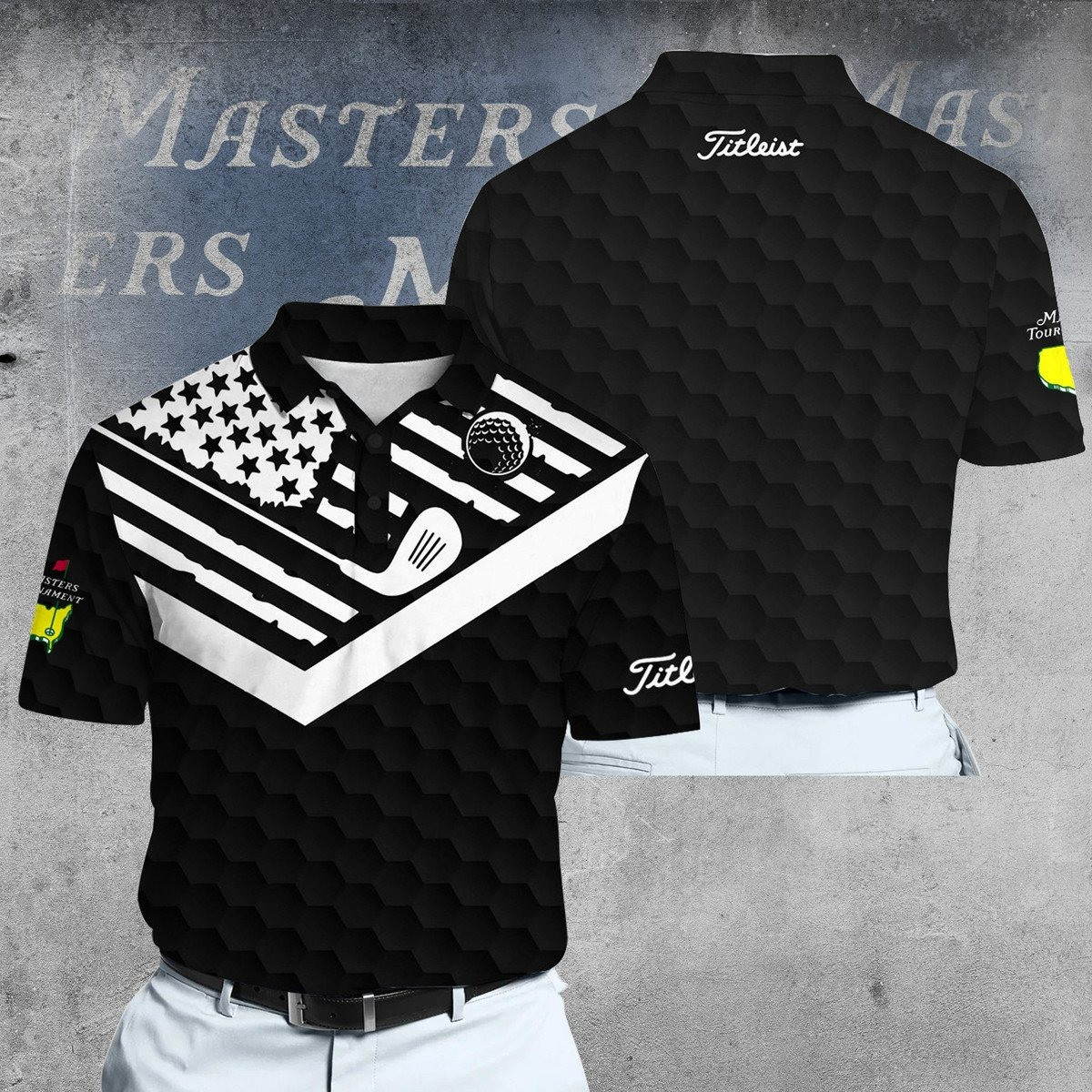 Black Golf Pattern Master Tour Men Polo Shirt Gifts For Male Golfers