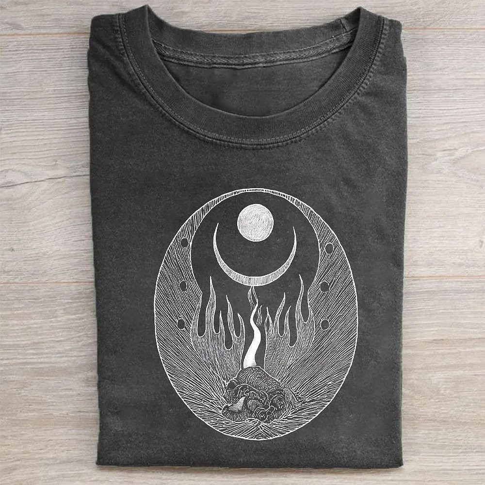 Black Graphic T-Shirt With Crescent Moon And Hedgehog Cute Animal Lover Tee