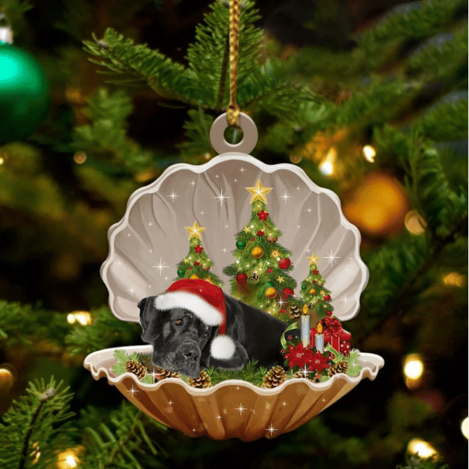 Black Great Dane Sleeping in Pearl Dog Christmas Ornament Flat Acrylic