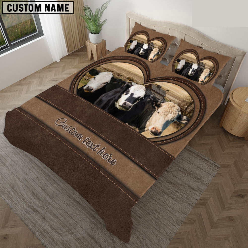 Black Hereford In Heart Custom Name Farm Bedding Set Thoughtful Wedding Gifts