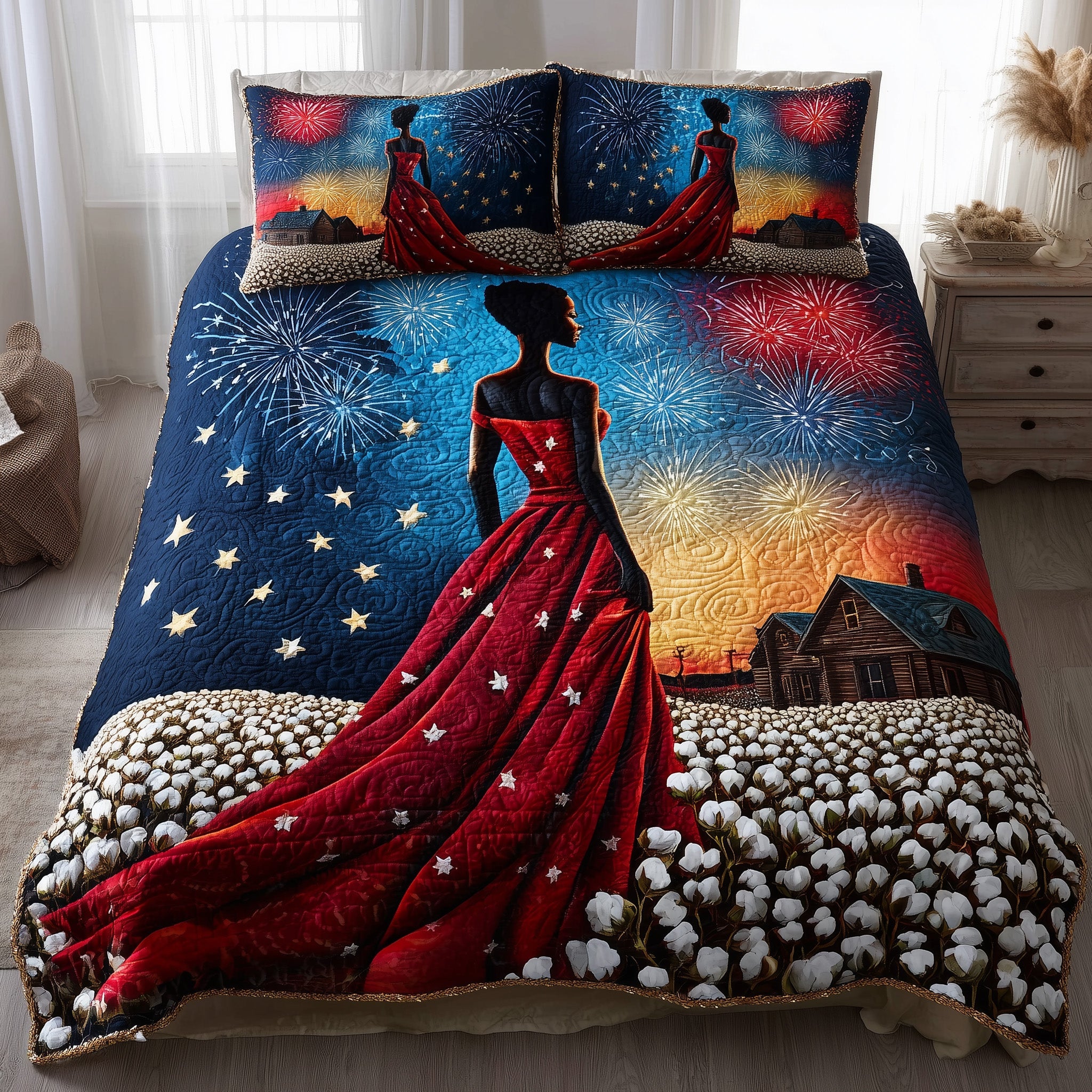 Black History Quilted Bedding Set Duvet Cover Bedspread Black Women Melanin Gifts