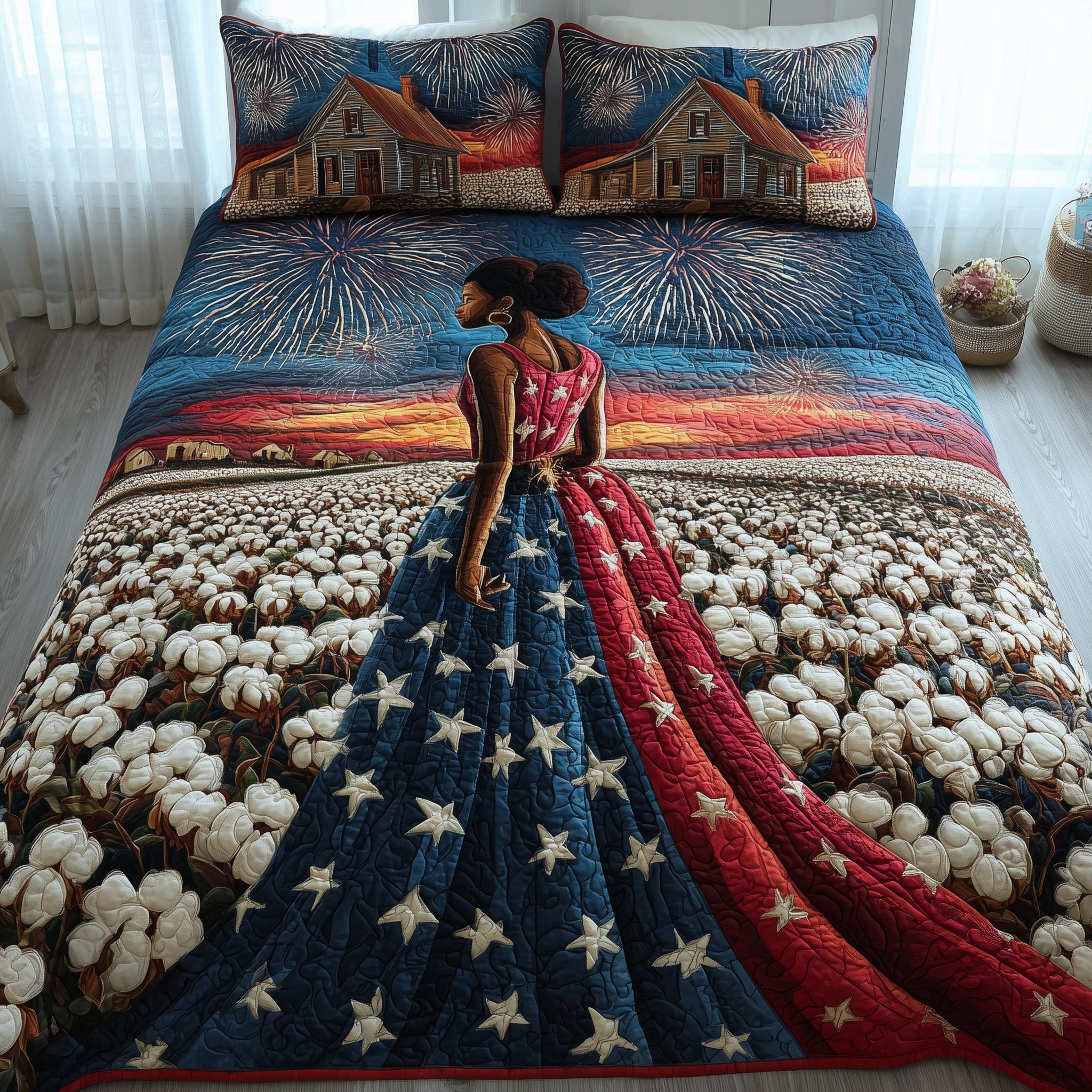 Black History Quilted Bedding Set Duvet Cover Bedspread Melanin Black Women Gift Ideas