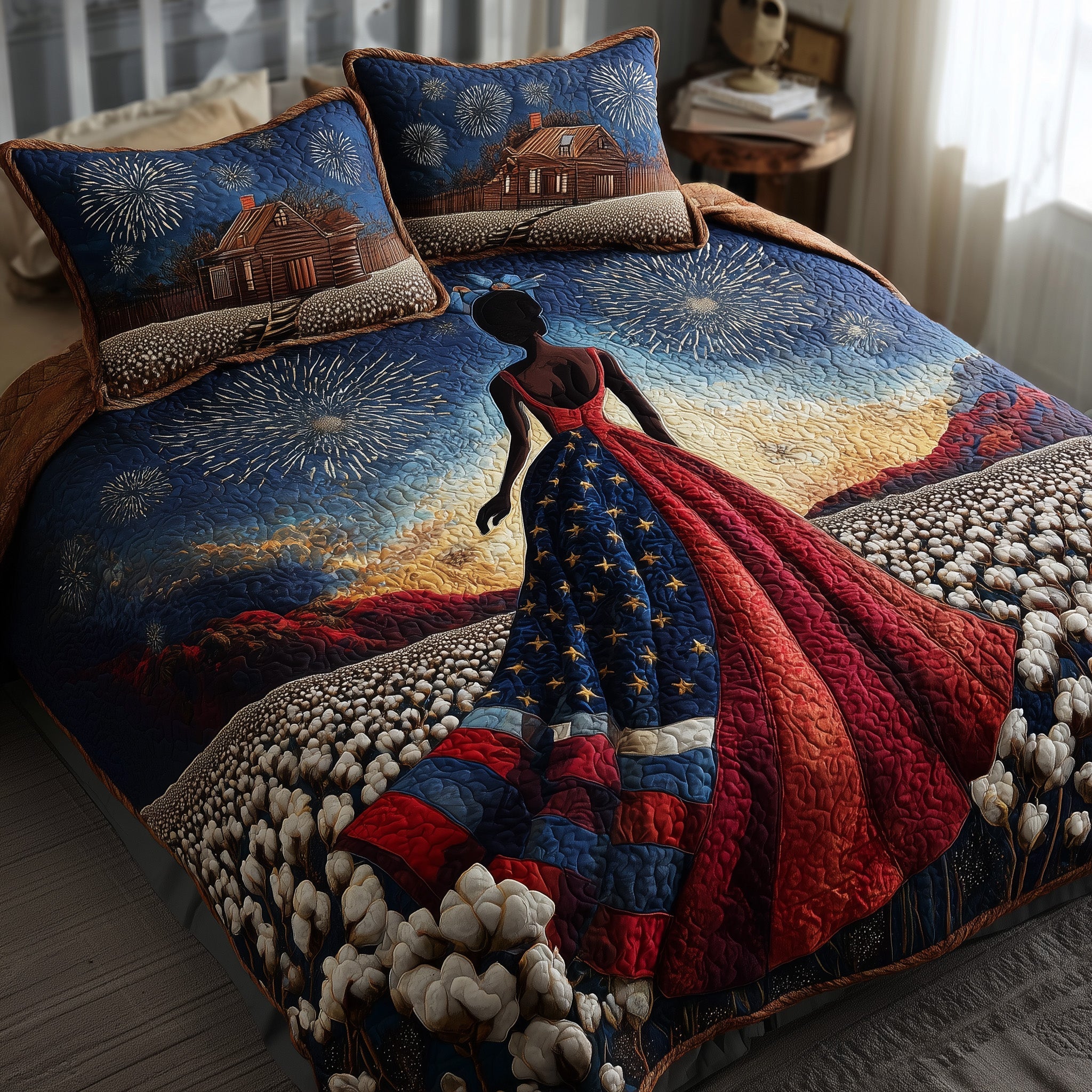 Black History Quilted Bedding Set Geometrical Pattern