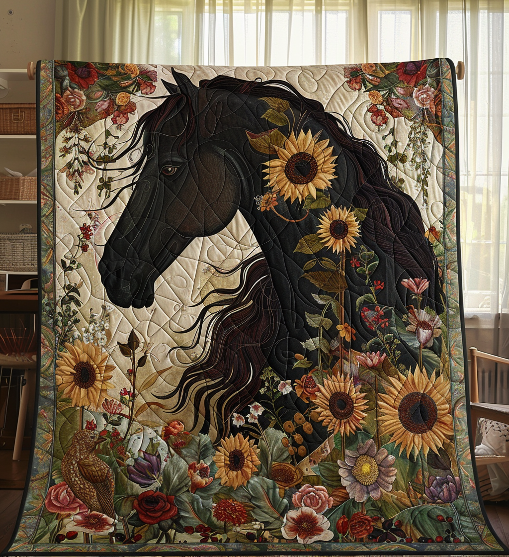 Black Horse Charm Quilted Blanket Gifts For Horse Trainers