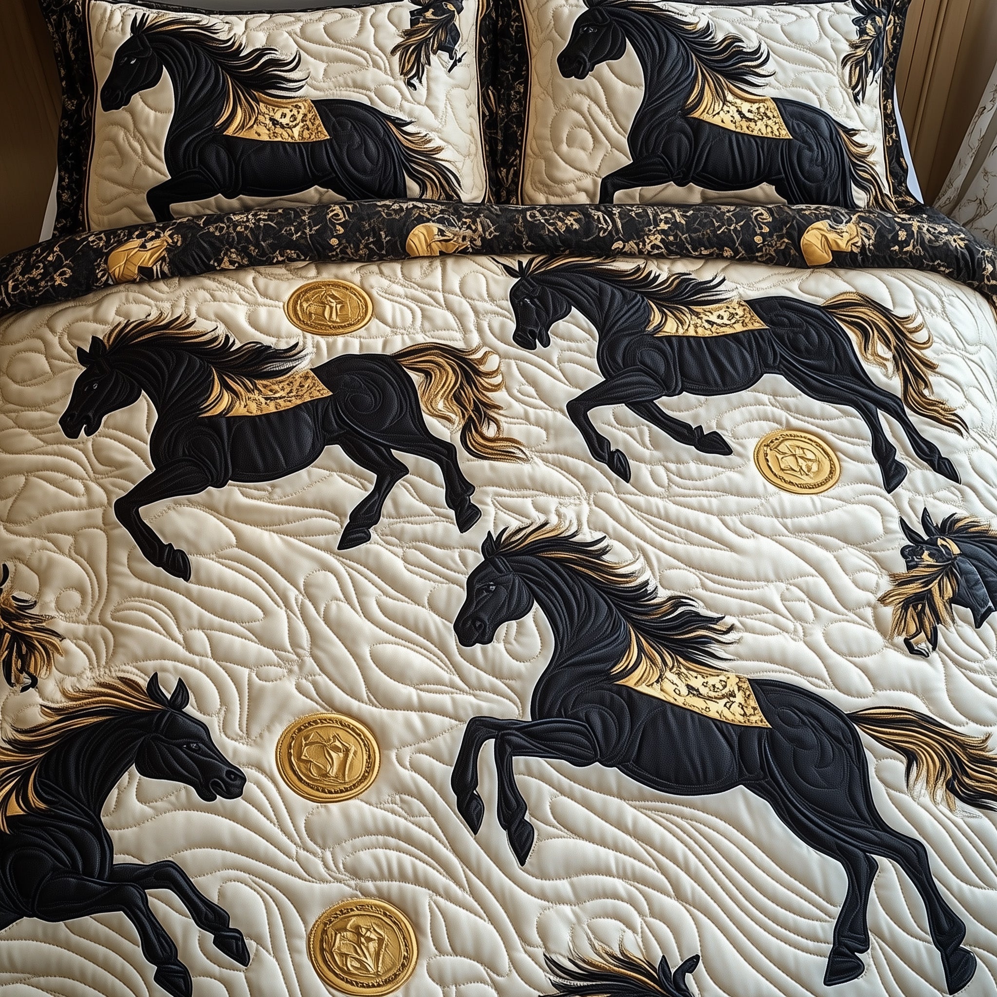 Black Horse Magic Quilted Bedding Set Duvet Cover Bed Sheet Best Gifts Horse Lovers