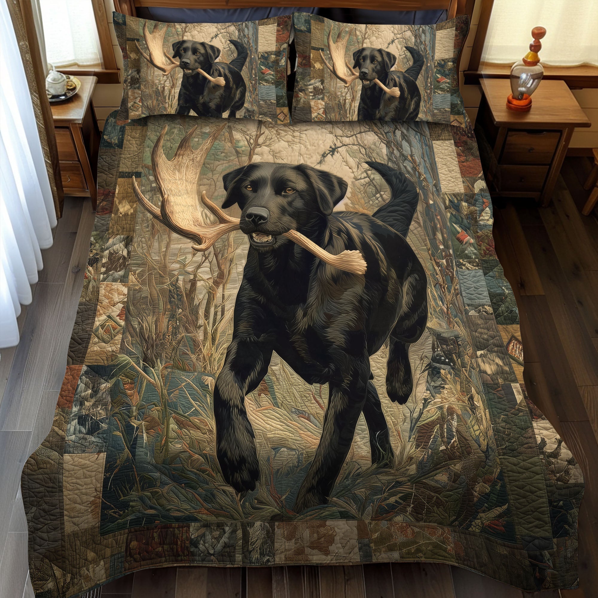 Black Knight Quilted Bedding Set Bedroom Decorations Gifts For Labrador Owners