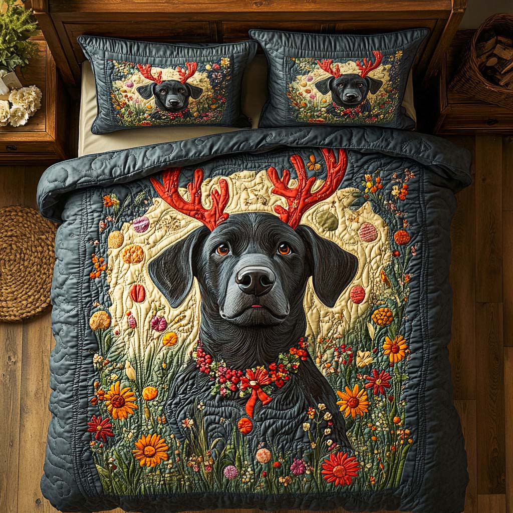Black Lab Smile Quilted Bedding Set Christmas Bedding Sets Labrador Retriever Gifts