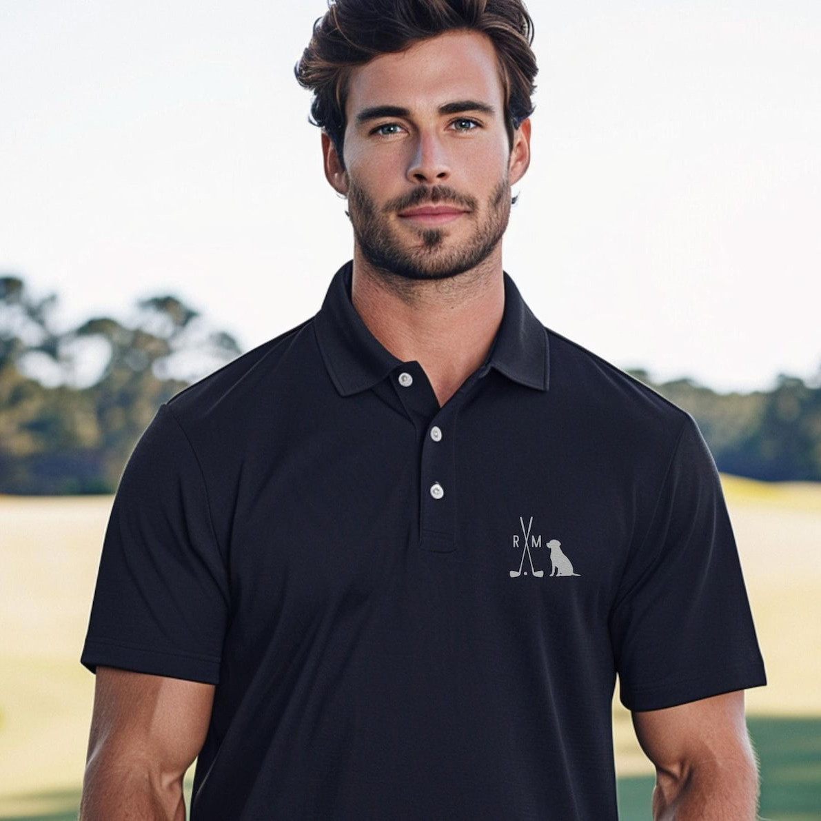 Black Lab With Golf Clubs Polo Shirt Gifts For Labrador Lovers Golfers
