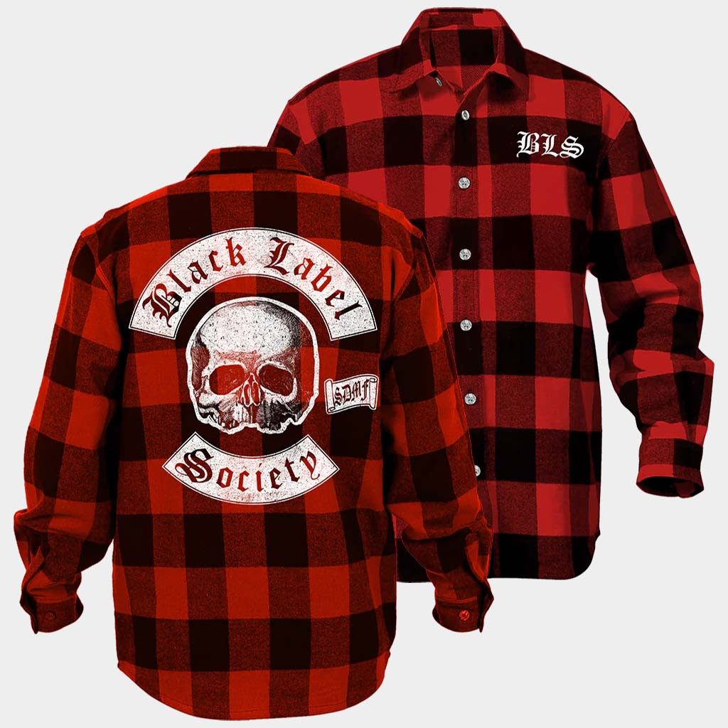 Black Label Society Merch BLS Colors Red Long Sleeve Button Up Shirt Gifts For Band Fans