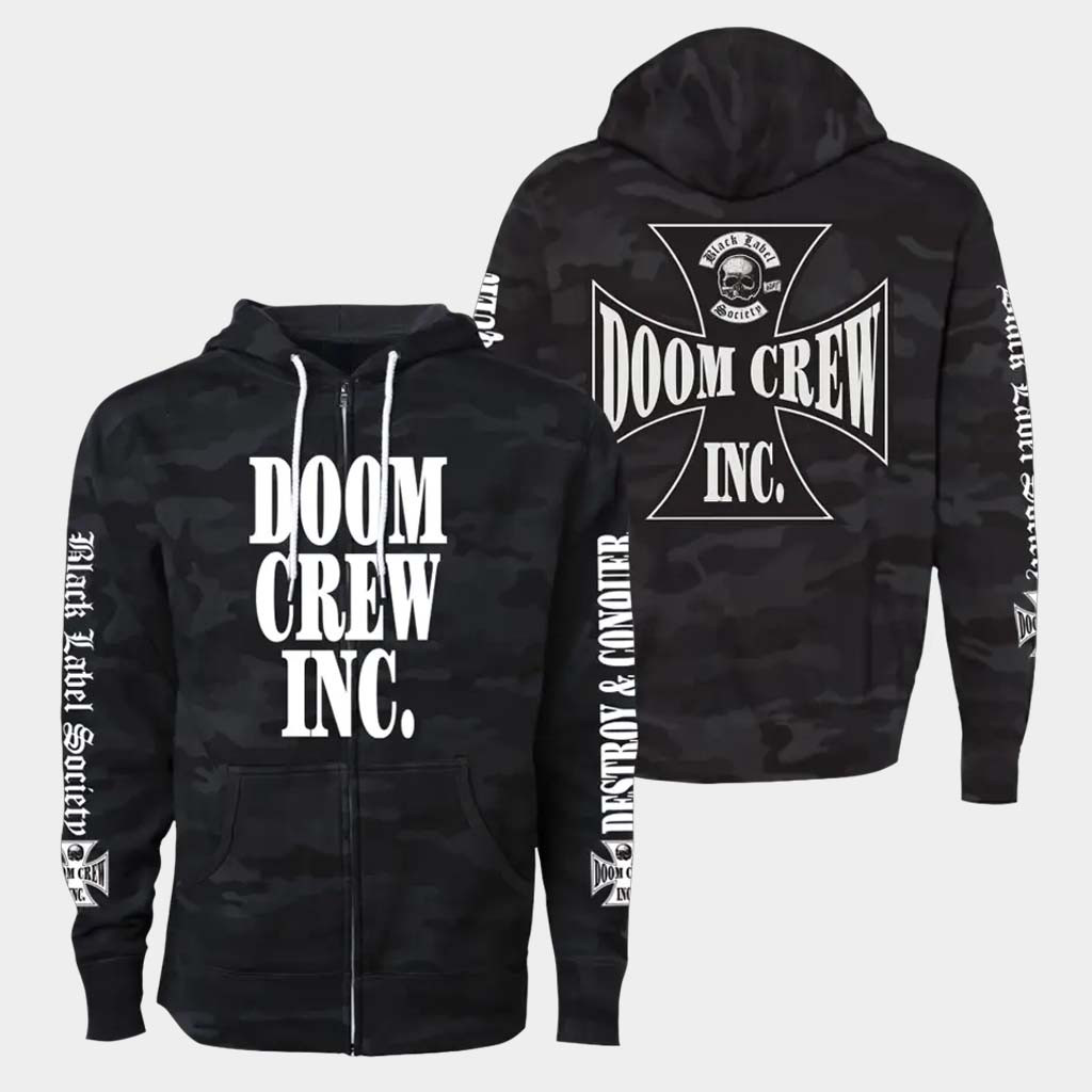 Black Label Society Merch Doom Crew Inc Black Camo Zip Hoodie Gifts For Son