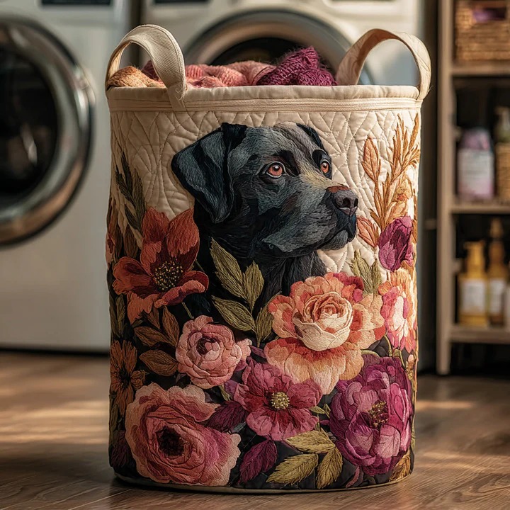 Black Labrador Floral Rose Quilted Laundry Basket Dog Mom Home Decor Best Gift For Lab Dog Lovers