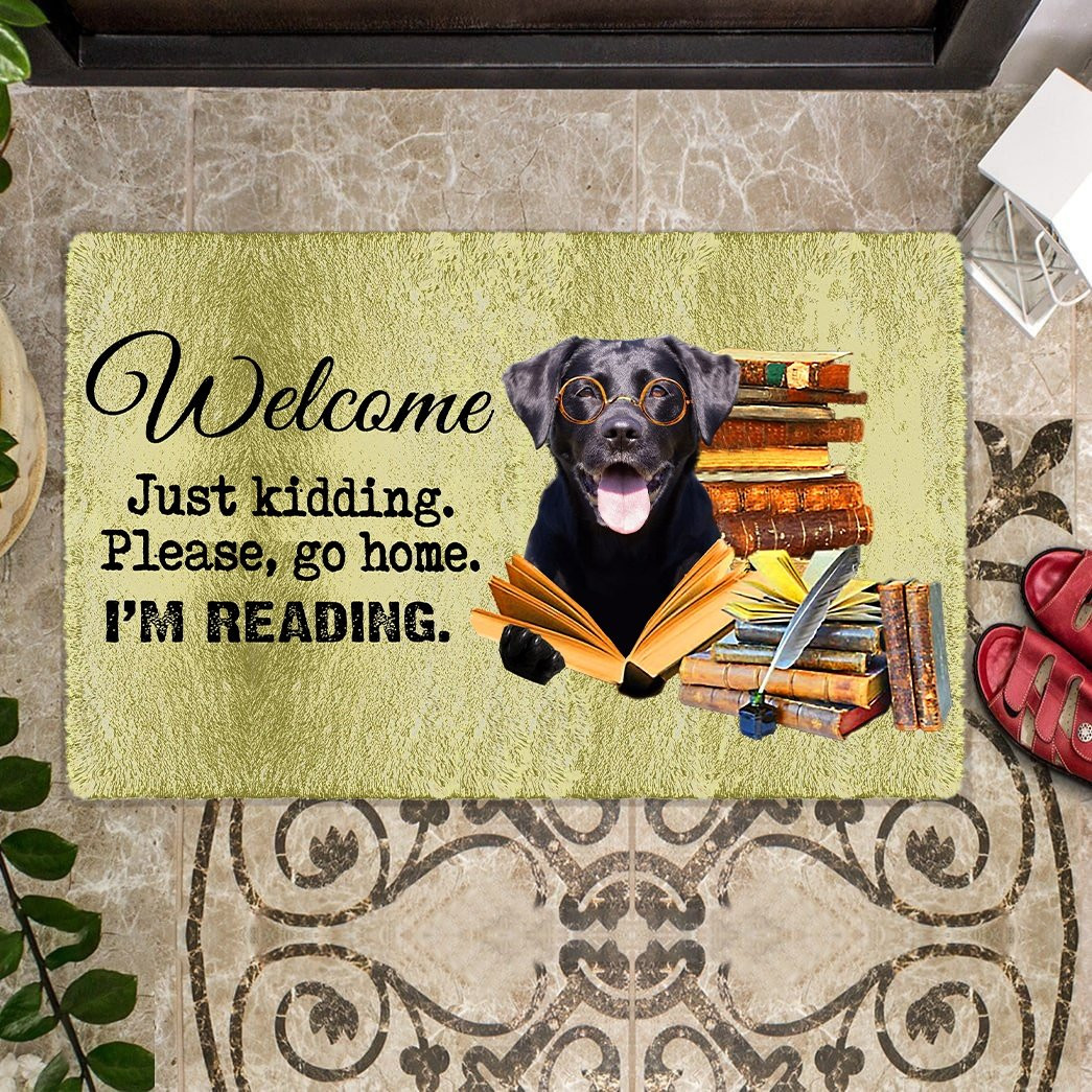 Black Labrador Please Go Home I'M Reading Doormat Entryway Design Ideas Cool Gifts For Dog