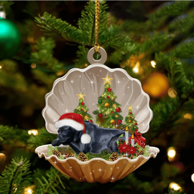 Black Labrador Retriever Sleeping in Pearl Dog Christmas Ornament Flat Acrylic
