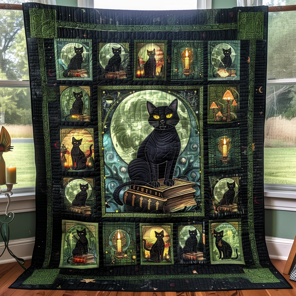 Black Magic Cats Quilted Blanket Cat Christmas Gifts