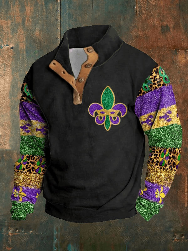 Black Mardi Gras Fleur De Lis Half Button Sweatshirt Mardi Gras Apparel Gift Ideas For Him
