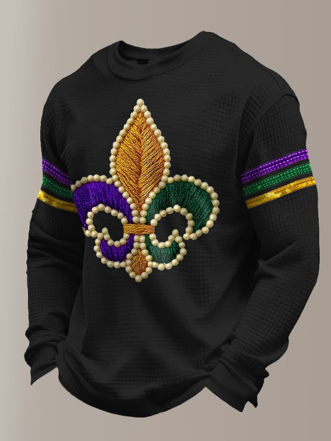 Black Mardi Gras Waffle Long Sleeve T-Shirt Fat Tuesday Shirt Gifts For Father