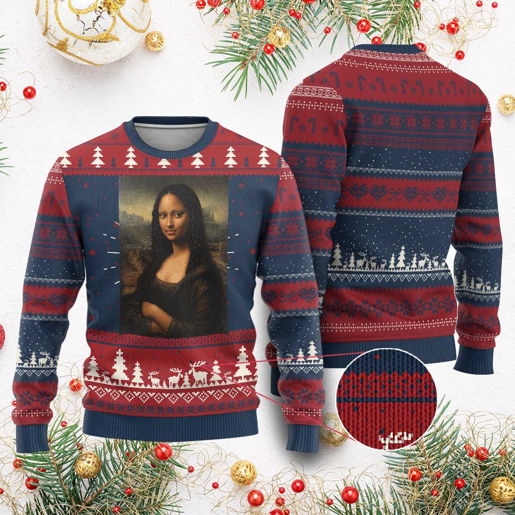 Black Mona Lisa Ugly Christmas Sweater Melanin Pretty Apparel Black History Gifts For Xmas