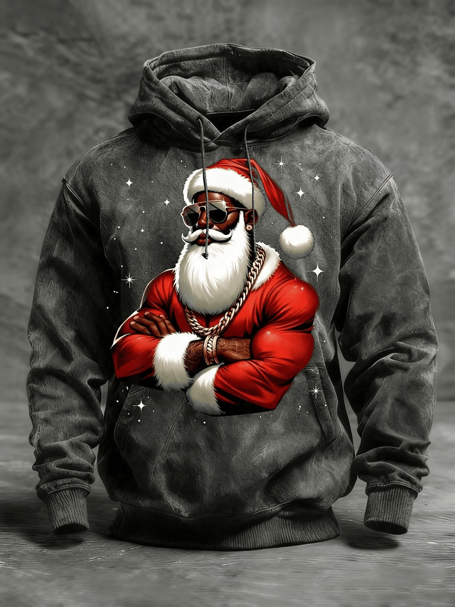 Black Muscle Santa Hoodie African American Print Pullover Xmas Gift for Son