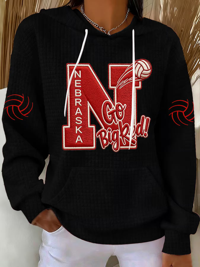 Black Nebraska Volleyball Hoodie Game Day Merch Go Big Red Sweatshirt Gifts For Volleyball Fans