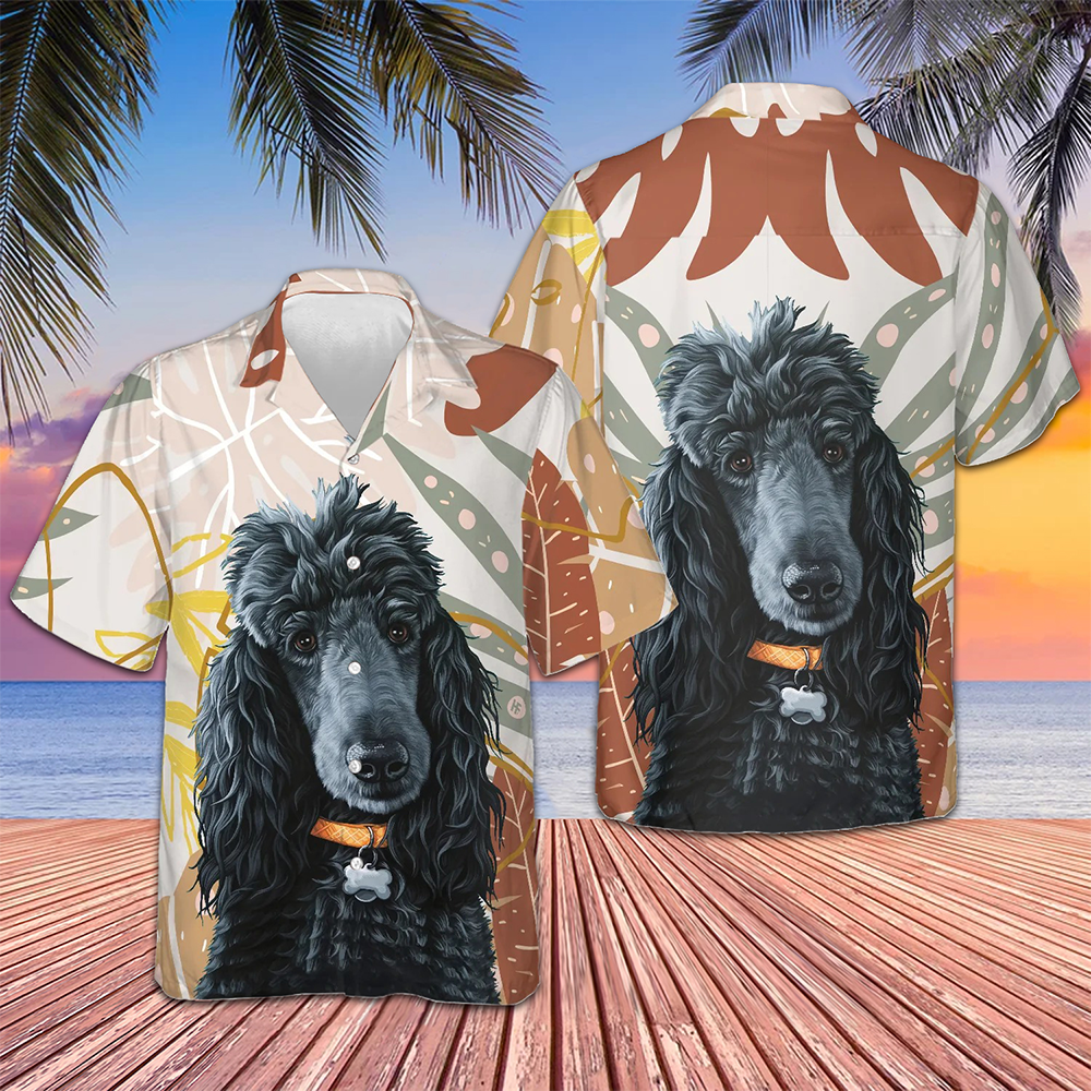 Black Poodle And The Brown Leaves Hawaiian Shirt Cool Summer Shirts Poodle Owner Gifts