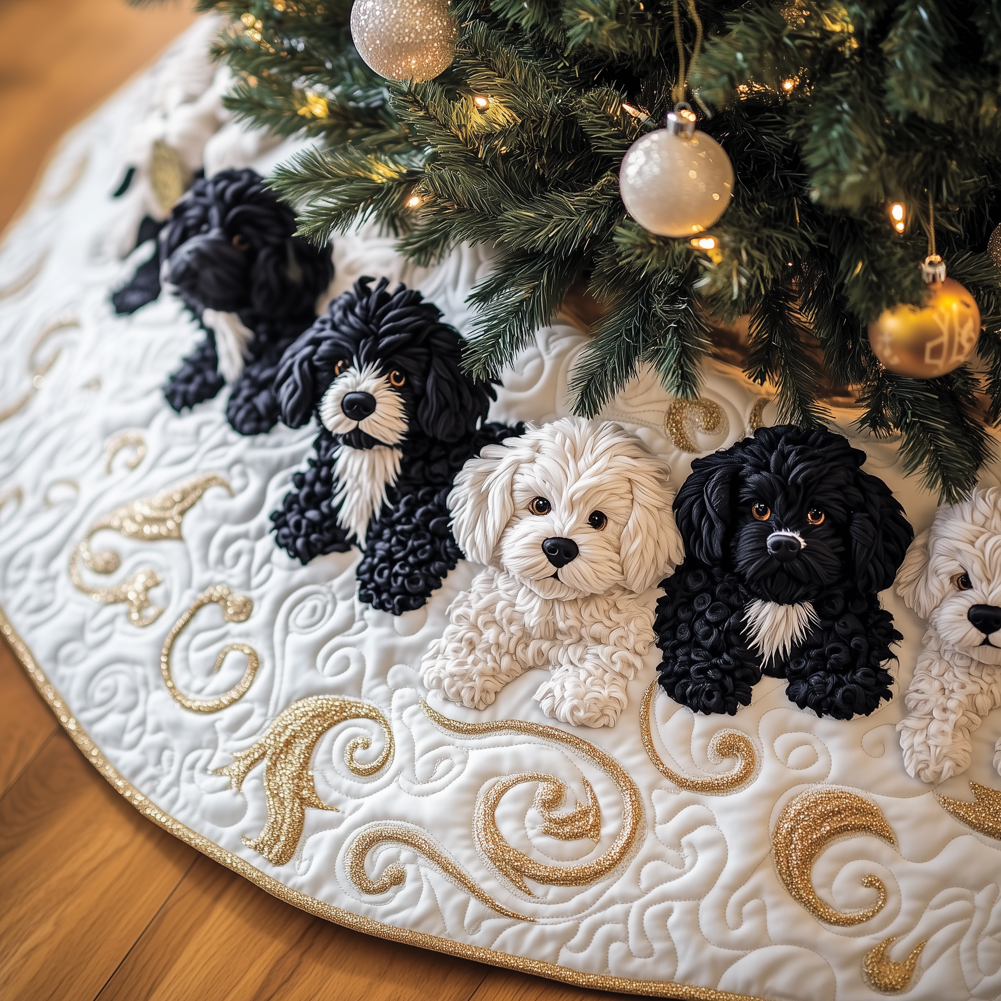 Black Poodle Quilted Tree Skirt Everyday Merch Choice