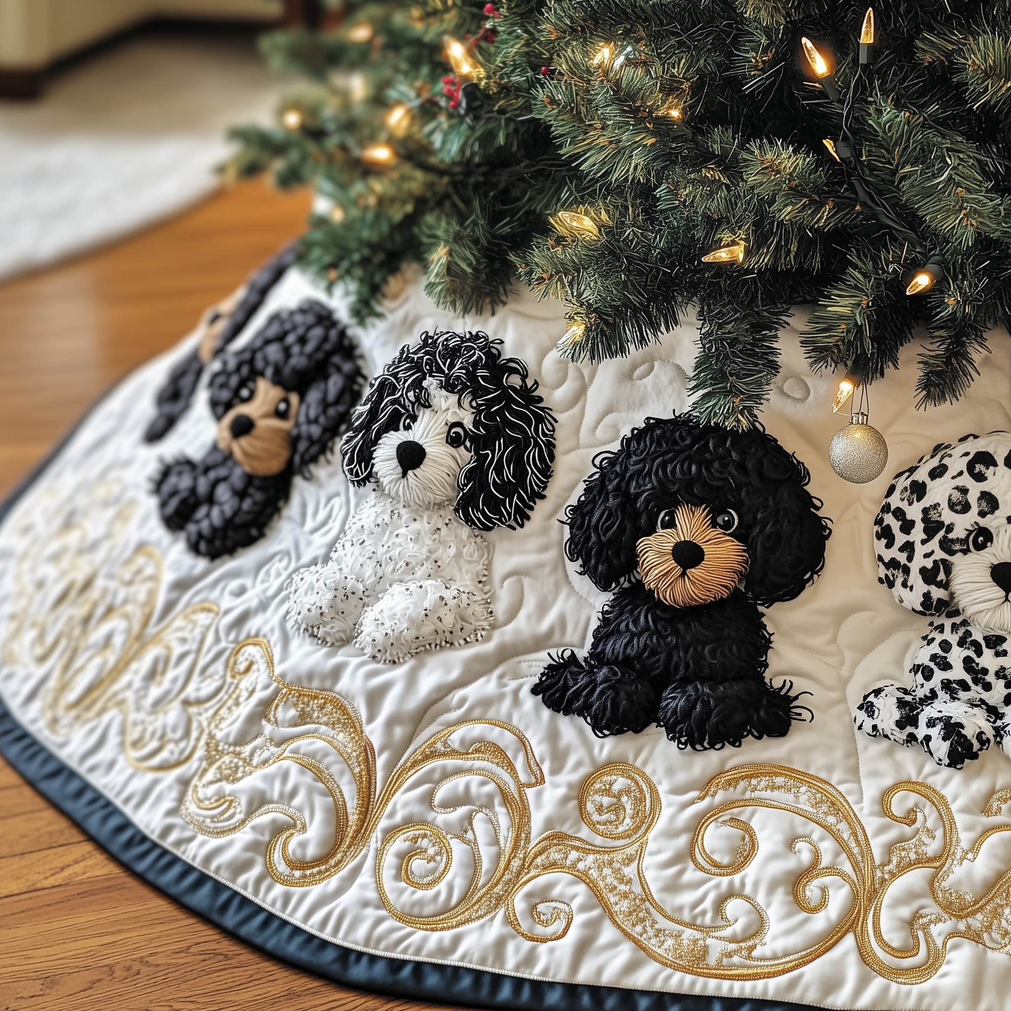 Black Poodle Quilted Tree Skirt Merch For Home And Living