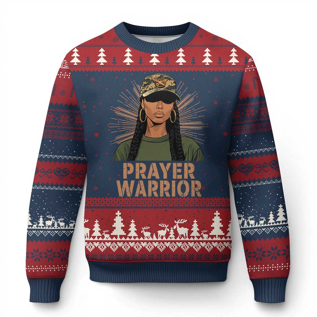 Black Prayer Warrior Ugly Christmas Sweater Jesus Camo Hat Sweater Xmas Christian Gifts