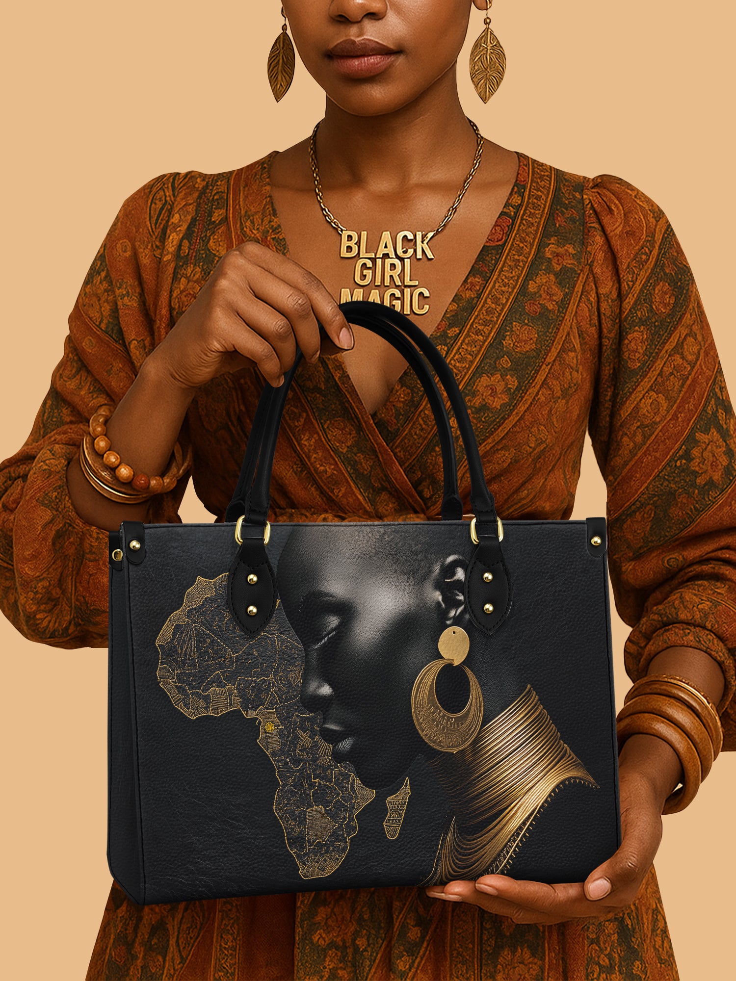 Black Queen Soul Of Africa Leather Bag Black Women Theme Handbag African Art Gifts For Mom