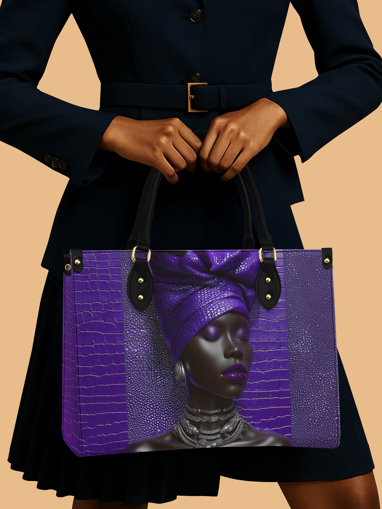 Black Queen Violet Alligator Leather Bag African Art Bag Black Woman Presents For Her