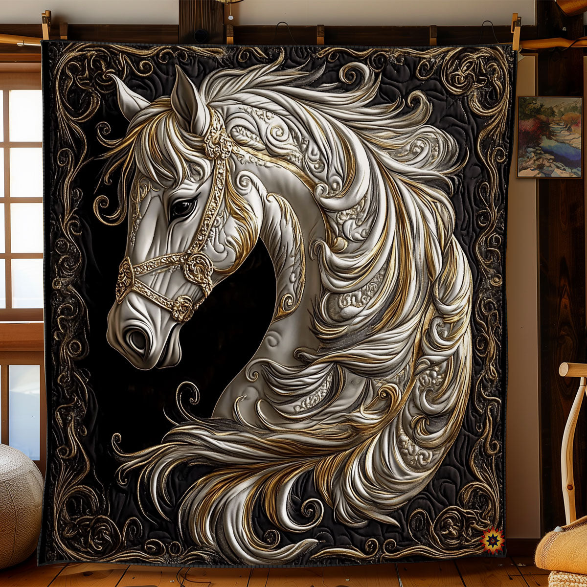 Black Royal Horse Quilt Blanket Couch Blanket Awesome Mother's Day Gifts For Mom