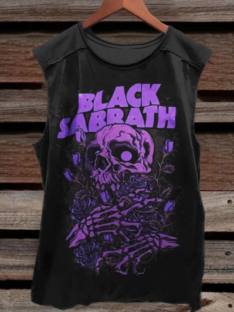 Black Sabbath Merch Tank Top Skull And Flowers Black Sabbath Tank Top Gifts For Music Fans