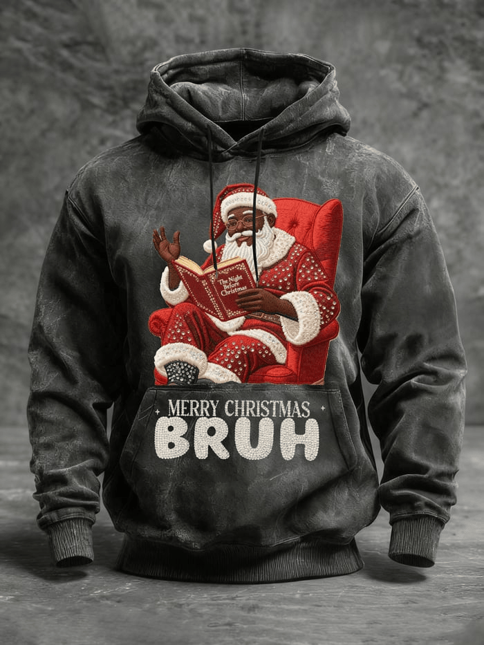 Black Santa Hoodie Merry Christmas Bruh Hoodie African American Christmas Gift for Husband