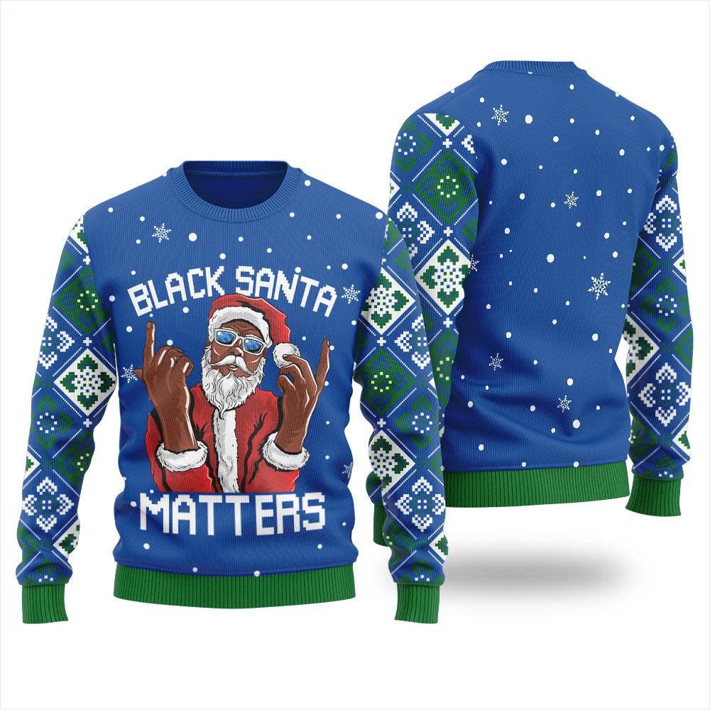 Black Santa Matters Christmas Sweater Women Funny Xmas Sweater for Ugly Sweater Parties
