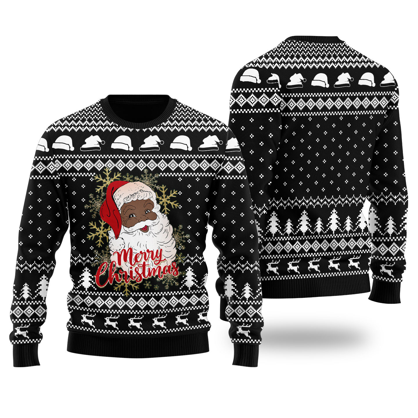 Black Santa Merry Christmas Ugly Christmas Sweater Black Custom Christmas Sweatshirt for Family Matching