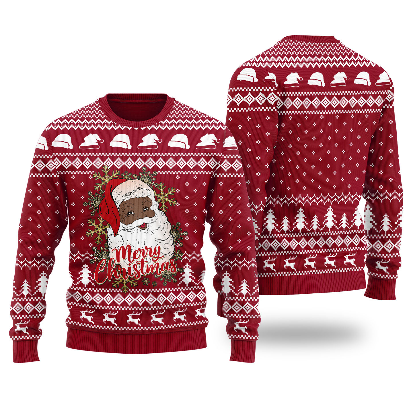 Black Santa Merry Christmas Ugly Christmas Sweater Cardinal Red Unique Holiday Sweater Gift Idea for Loved Ones