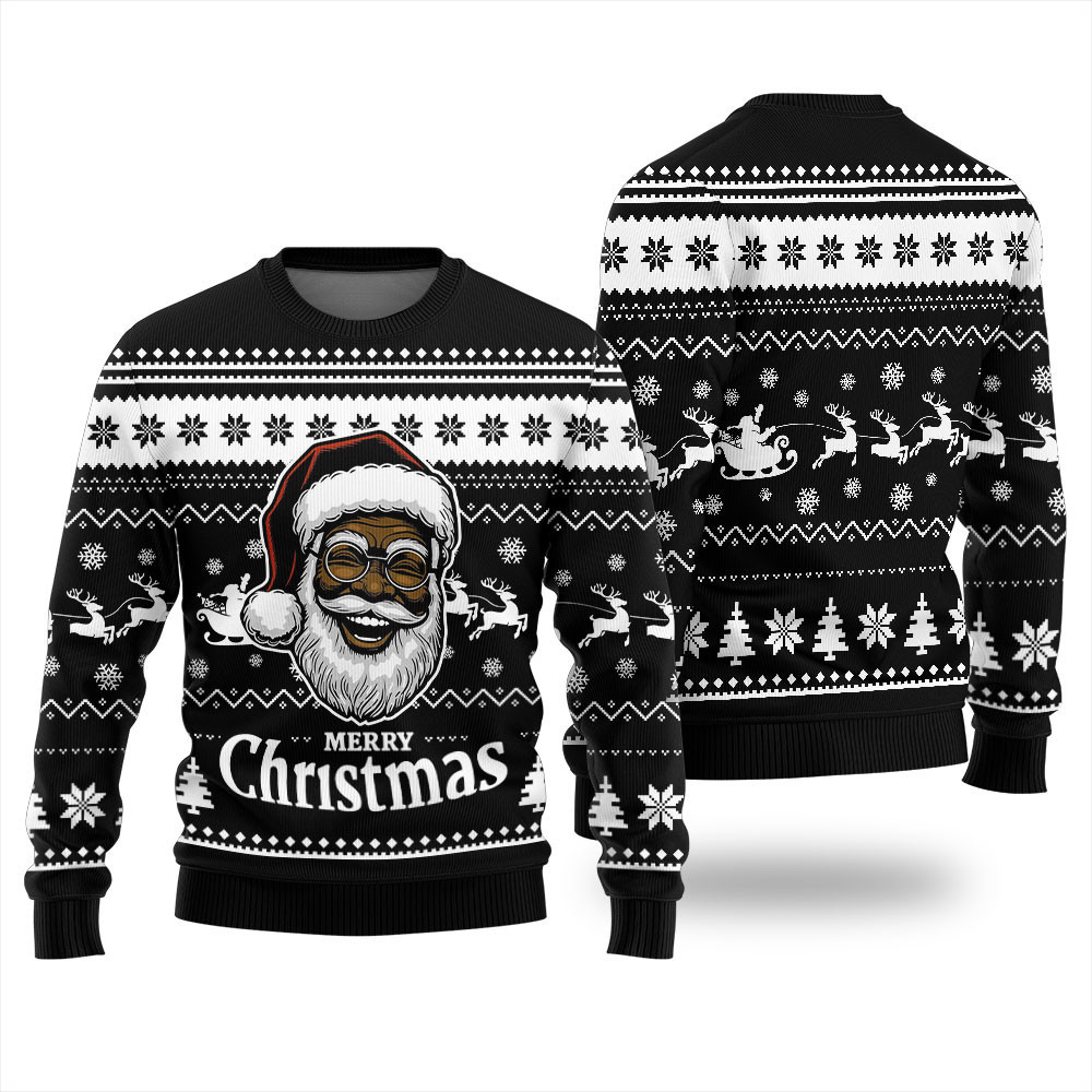 Black Santa Merry Christmas Ugly Sweater Stylish Winter Sweatshirt for Everyday Wear