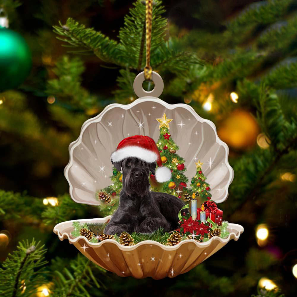 Black Schnauzer Sleeping in Pearl Dog Christmas Ornament Flat Acrylic