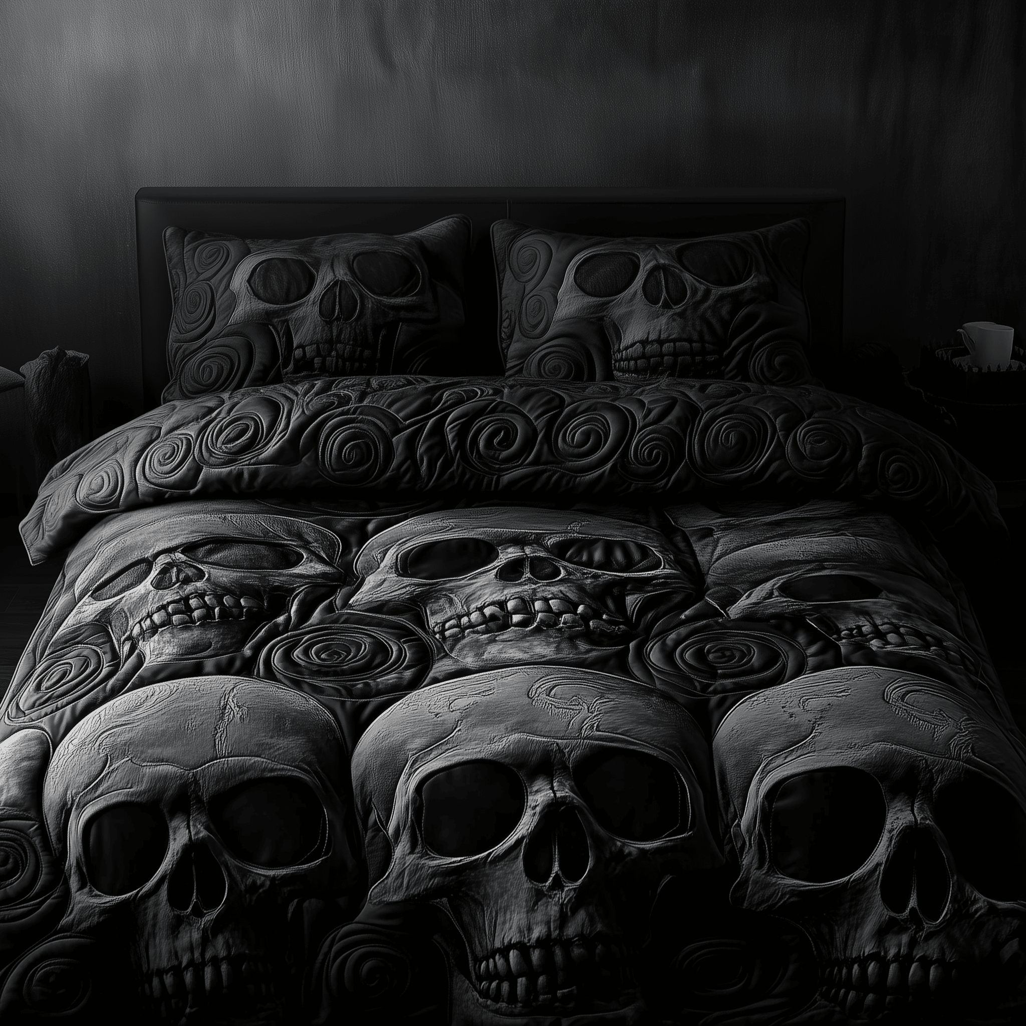 Black Skull Quilted Bedding Set Christmas Bedding Set Christmas Gifts For Couples