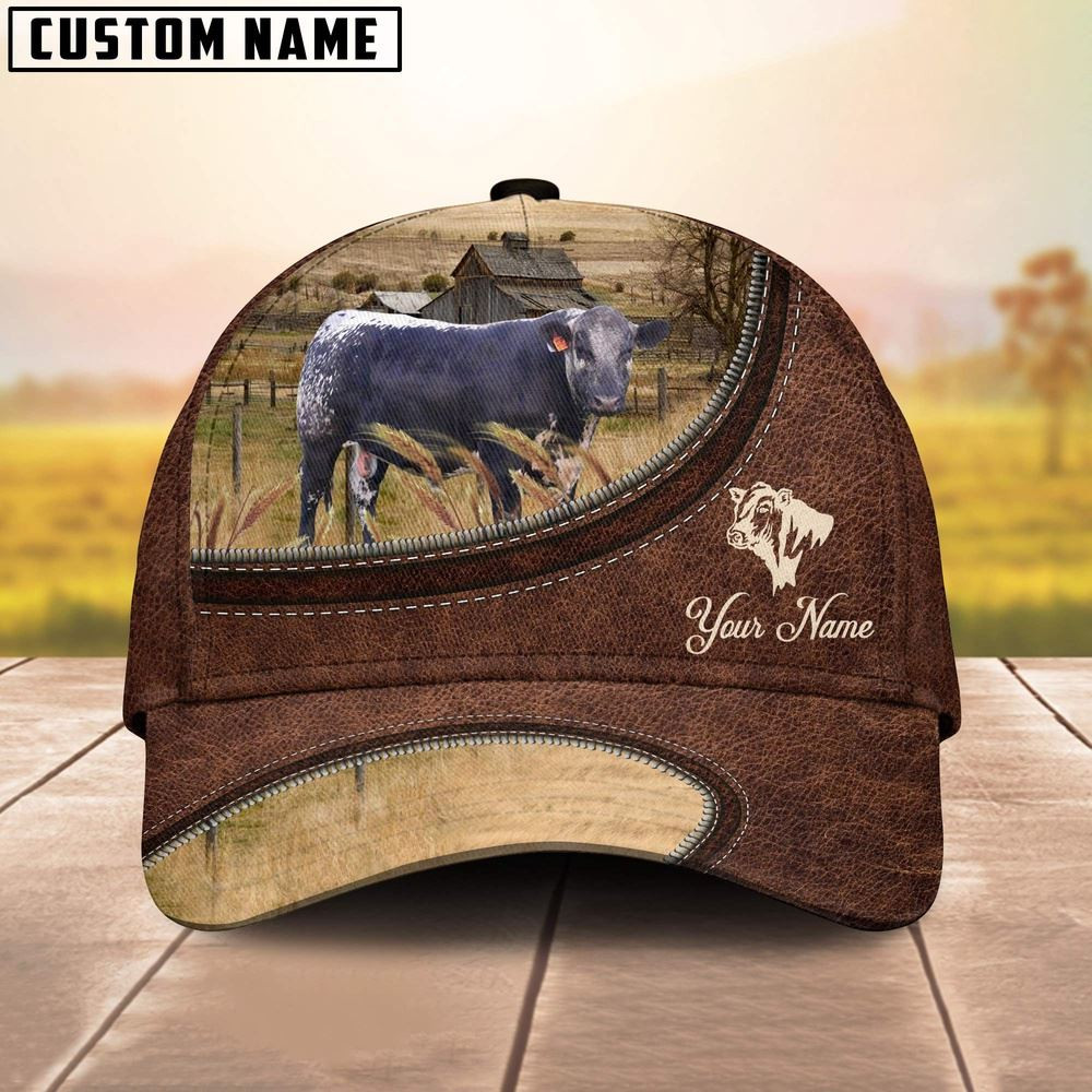 Black Speckled Park On The Farm Customized Name Leather Pattern Cap Farmer Baseball Cap