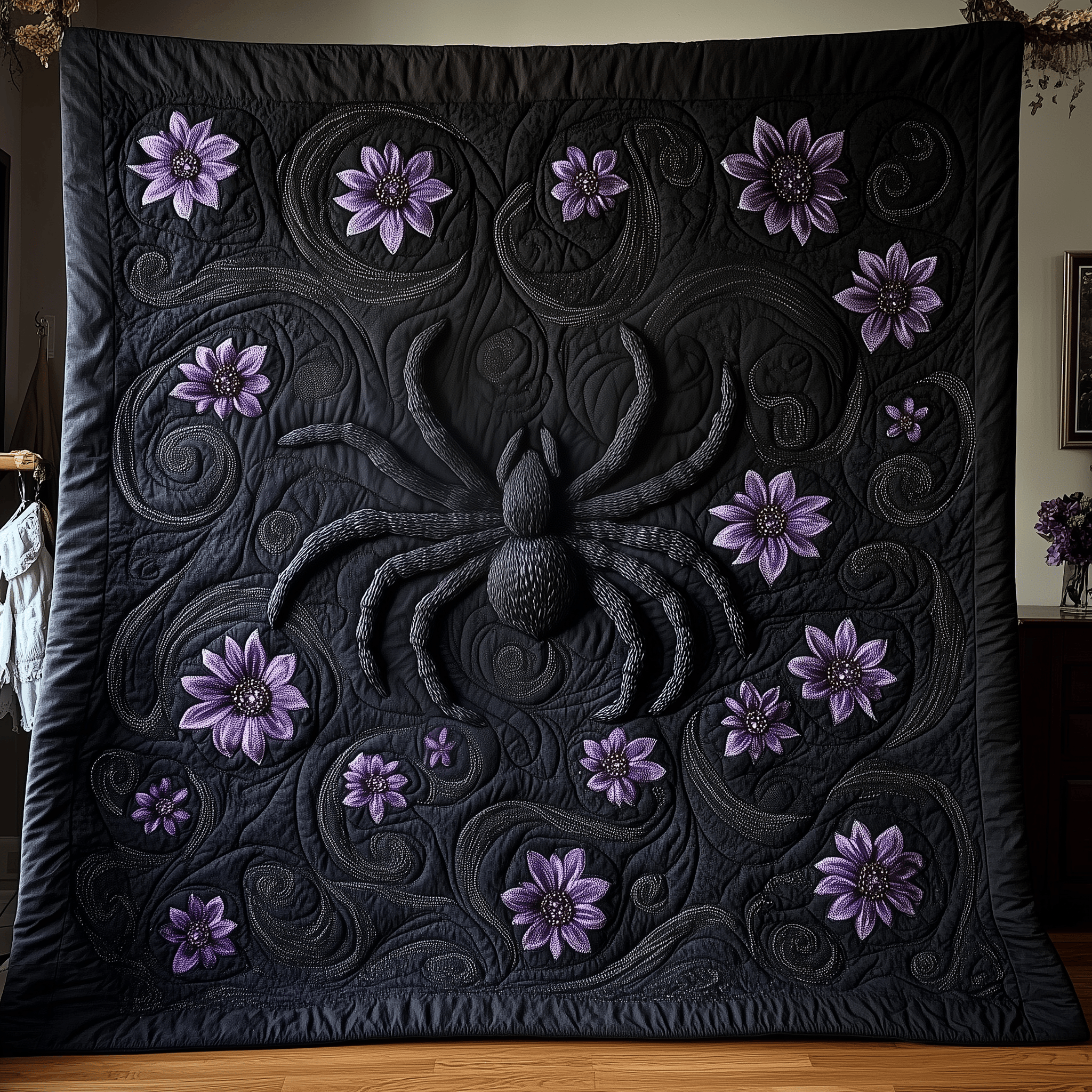 Black Spider Quilted Blanket Christmas Throw Blanket Best Christmas Gifts For Women