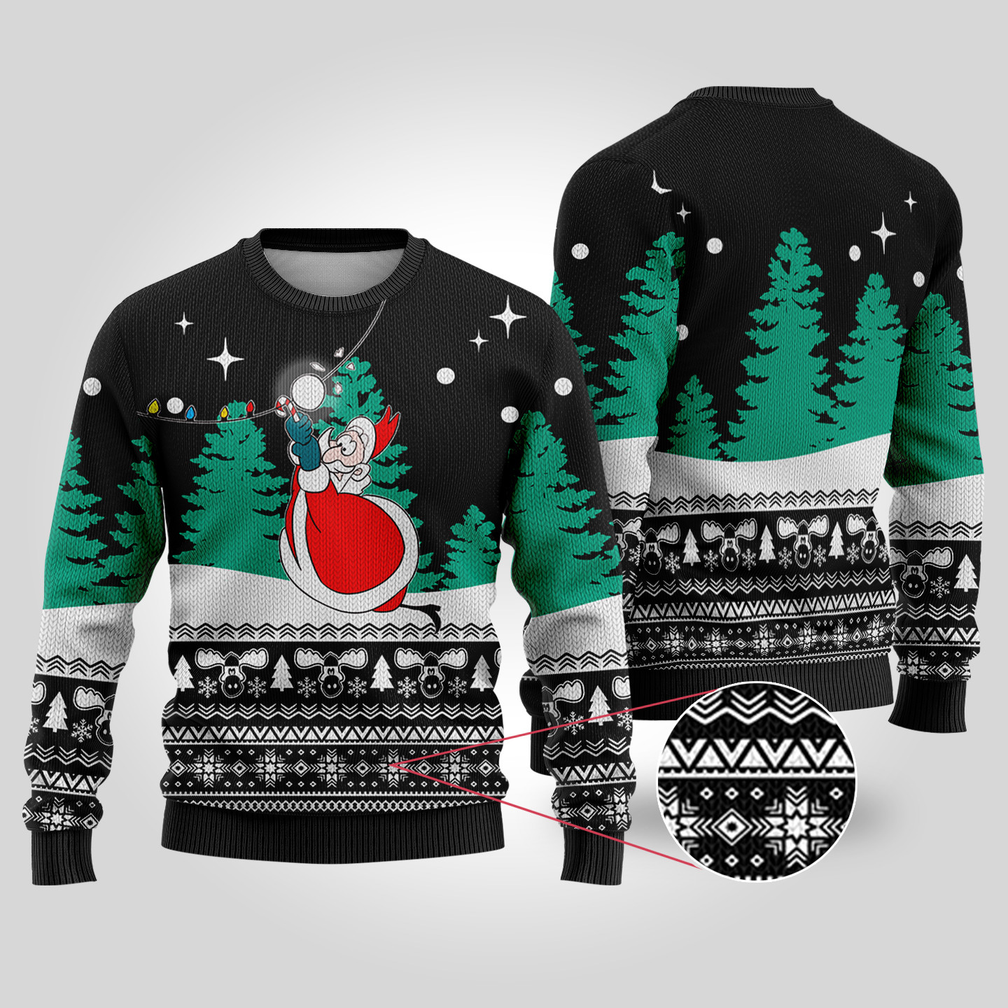 Black Swinging Santa National Lampoon Ugly Christmas Sweater Heartwarming Christmas Gift Sweater for Him or Her