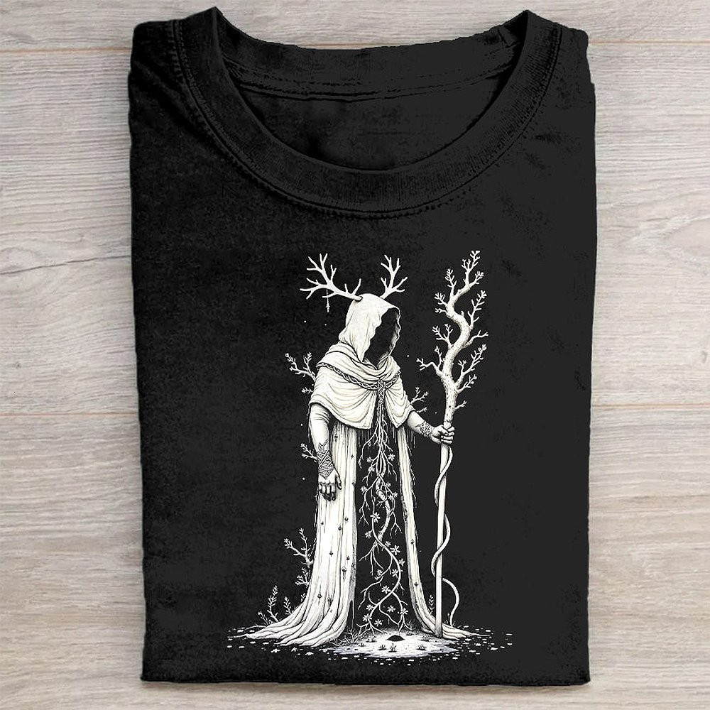 Black T-Shirt With Mystic Forest Design Fantasy Nature Tee